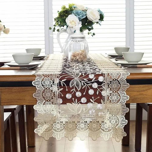 Miniatura 2 de Camino de mesa bordado de flores de encaje, rectangular, para bodas, fiestas, despedidas de soltera, comedor, decoración de mesa auxiliar, 16 x 48