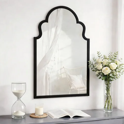 Espejo de baño negro de 36 x 22 pulgadas, espejo de tocador de baño arqueado para pared con marco de metal, antioxidante, espejo decorativo de arco