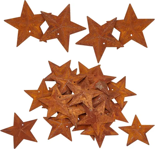 Miniatura 8 de GORGECRAFT 30 piezas 1 pulgada de metal estrella oxidada de granero primitivas rústicas estrellas de estaño acero artesanías adornos acentos