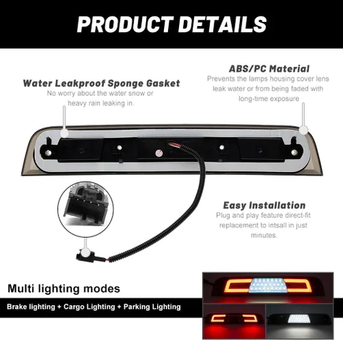 Miniatura 5 de Luz de freno LED de 3ª luz de freno para RAM 1500 2019 2020 2021 2022 2023 2024 2025 Rebel HFE Laramie Lente roja, luces de techo traseras centrales