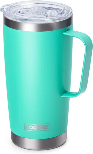 Miniatura 20 de Koodee - Vaso delgado de acero inoxidable de 20 onzas (4 unidades) aislado con doble pared, vaso de agua con 4 tapas, 4 popotes y 2 cepillos