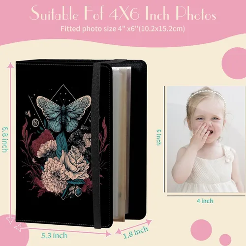 Miniatura 2 de Álbum de fotos de 4 x 6 pulgadas, capacidad para 60 fotos, cubierta de piel sintética, álbum de fotos con banda elástica fuerte, álbum de fotos