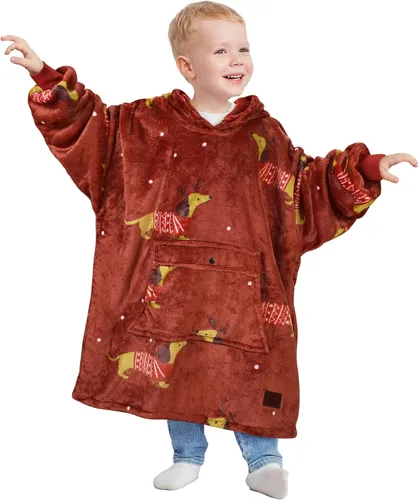 Miniatura 19 de Catalonia - Sudadera con capucha de gran tamaño para niños, sudadera de forro polar portátil con bolsillo frontal grande, para niños de 4 a 12 años