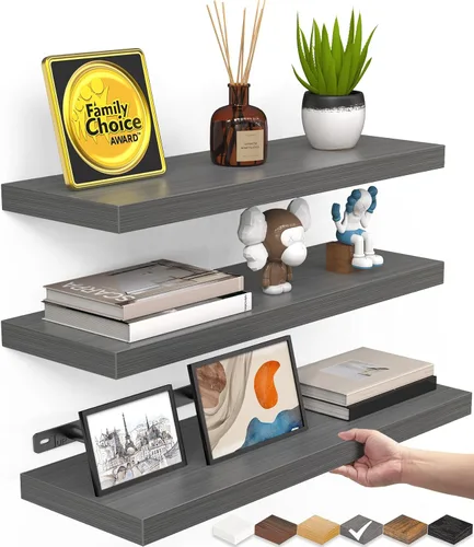 Miniatura 17 de BAYKA Estantes flotantes para pared, estantes de madera rústica montados en la pared para baño, dormitorio, sala de estar, cocina, estante colgante
