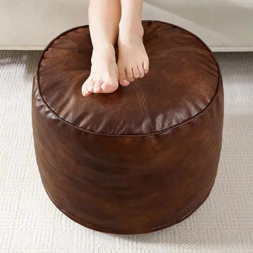 HIGOGOGO Puf redondo de relleno otomano, pufs de piel sintética con relleno de trozos de espuma, puf peludo y esponjoso, taburete de almacenamiento,