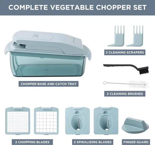 Miniatura 6 de Cook with Color Picador de verduras – Multifuncional 11 en 1 picador de verduras con recipiente – Picador de alimentos para picar, picar, rebanar