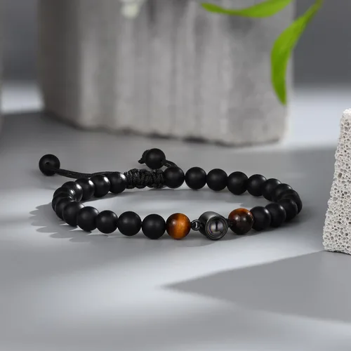 Miniatura 3 de Pulsera de cuentas de ojo de tigre personalizada con imagen, proyección de fotos personalizada para hombres y mujeres