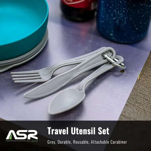 Miniatura 2 de ASR Outdoor Juego de utensilios de plástico reutilizables para mochileros, camping, viajes, 3 piezas