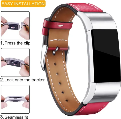 Miniatura 4 de Replacement Leather Band Compatible for Fitbit Charge 2/5/6, Classic Genuine Leather Wristband for Men Women
