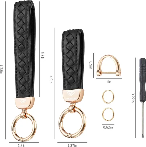 Miniatura 3 de Hamdecro Llavero de cuero genuino para automóvil, llaves de oveja tejidas a mano para mujeres, soporte universal para llavero con rotación de 360