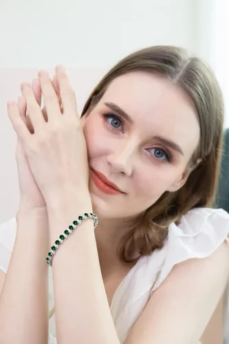 Miniatura 2 de B. BRILLIANT Pulsera de plata de ley genuina, creada o simulada con piedras preciosas ovaladas y S para mujer