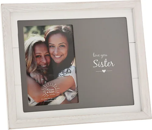 Pavilion Gift Company - Marco de fotos Love You Sister MDF para fotos de 4 x 6 pulgadas, marco de fotos envejecido, acabado de grano de madera