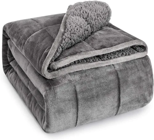 Miniatura 14 de Wemore Manta con peso de forro polar Sherpa para adulto, 10 libras de doble cara, acogedora y esponjosa, manta ultra mullida con parte superior