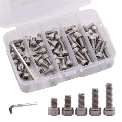 60 tornillos de cabeza hueca de acero inoxidable M6 x 0.315 in, 0.394 in, 0.472 in, 0.630 in, 0.787 in con llave hexagonal gratis, tornillos de