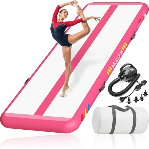 Miniatura 10 de Colchoneta inflable de gimnasia de 4/6/8 pulgadas, 6.56/10/13/16 pies, para uso doméstico, entrenamiento, animadoras, yoga acuático con bomba
