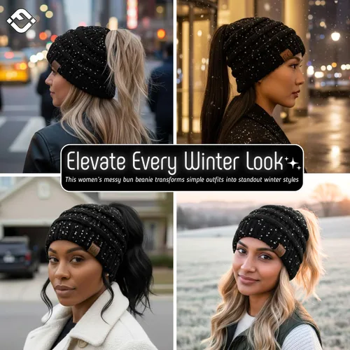 Miniatura 60 de Funky Junque - Gorro para mujer con ranura para cola de caballo