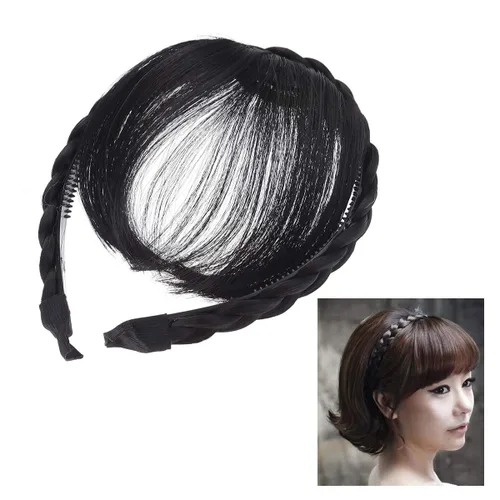 Miniatura 4 de Extensiones de cabello sintético con flecos, para mujeres y niñas (negro)