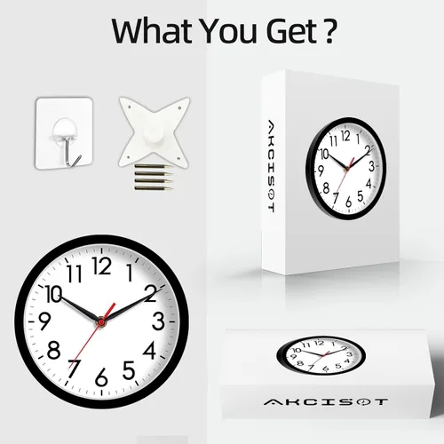 Miniatura 6 de AKCISOT Reloj de Pared, Relojes de Pared Pequeños Modernos a Batería de 8 Pulgadas, Silencioso Sin Tic-Tac Analógico Clásico para Oficina, Hogar
