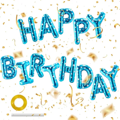 CANREVEL Cartel de feliz cumpleaños, 13 letras de papel de aluminio de Mylar de 16 pulgadas, decoraciones de fiesta de cumpleaños para niños y