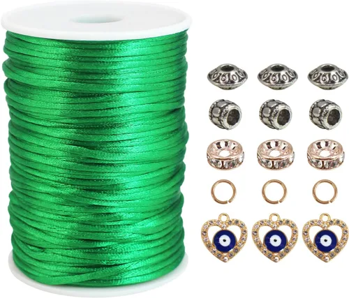 Miniatura 6 de Cordón de satén melocotón de 0.098 in, cuerda de nailon de 300 pies, cordón de seda de raso satinado para hacer joyas, pulseras trenzadas, collares