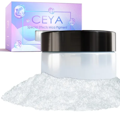 Miniatura 18 de Ceya Polvo de Mica de Interferencia, 50g/1.8oz Polvo de Uñas Cromado Blanco Hielo, Pigmento de Efecto Perlescente de Cambio de Color de Grado