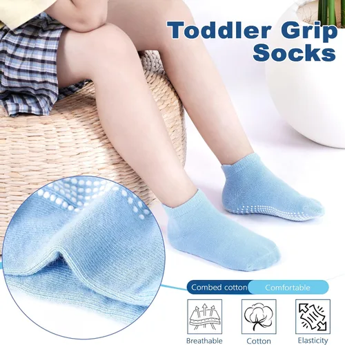 Miniatura 4 de Tphon Calcetines antideslizantes para niños pequeños, 12 pares de calcetines de agarre para niños y niñas, calcetines de tobillo con agarre