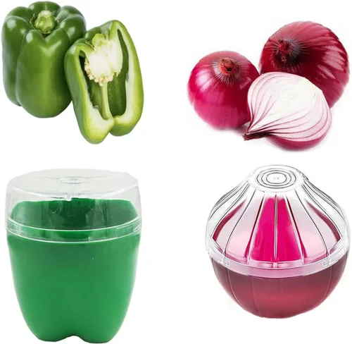 Miniatura 2 de 5 recipientes de almacenamiento con forma de frutas y verduras para refrigerador, aguacate, pimienta verde, tomate, limón y cebolla