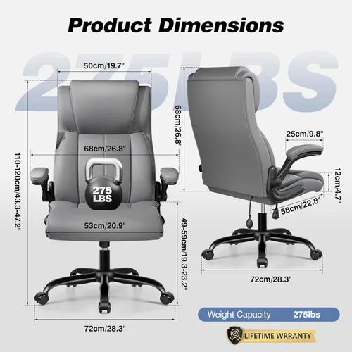 Miniatura 3 de BESTFAIR Silla ergonómica de oficina, silla de escritorio para computadora, sillas ejecutivas de cuero con respaldo alto con soporte lumbar Gris