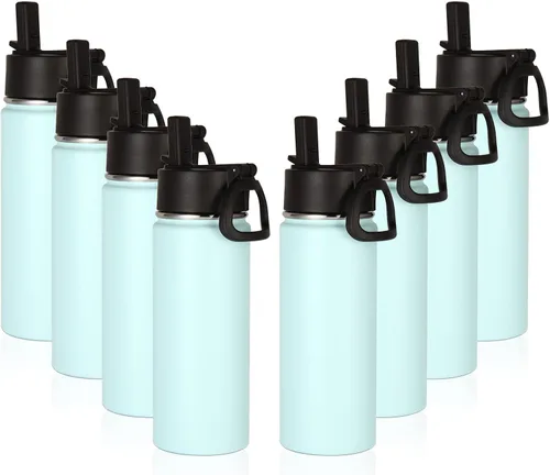 Miniatura 18 de Volhoply Paquete a Granel de 8 Botellas de Agua Aisladas de 18 Onzas, Botellas de Agua de Acero Inoxidable para Niños con Tapa con Pajita, Botella