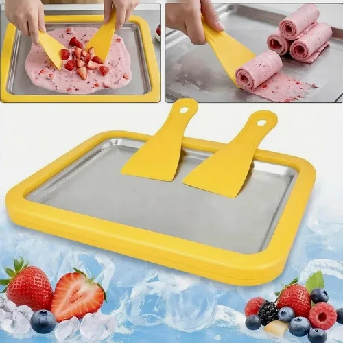 Miniatura 7 de At-Home - Máquina de helados enrollada – Molde de congelación instantánea mágica para servir suave y yogur congelado. Bandeja de helado fácil