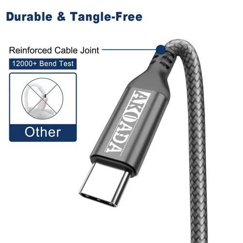 Miniatura 3 de AkoaDa - Cable USB-C a USB-C de 100 W de 10 pies Gris