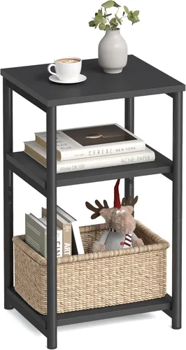 Miniatura 11 de VASAGLE Mesa auxiliar, mesa auxiliar pequeña, mesita de noche alta para sala de estar, dormitorio, oficina, baño, marrón camello y negro clásico