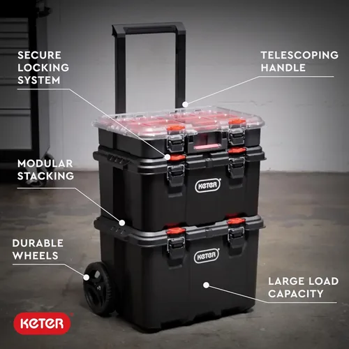 Miniatura 2 de Keter Stack-n-Roll Organizador Modular de Herramientas para Almacenamiento en Garaje y Bricolaje, Sistema de Caja de Herramientas Rodante de Resina