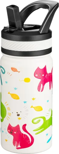 Miniatura 26 de Fanhaw Botella de agua aislada para niños de 14 onzas con tapa de pajita – Acero inoxidable de doble pared al vacío, a prueba de fugas, botellas