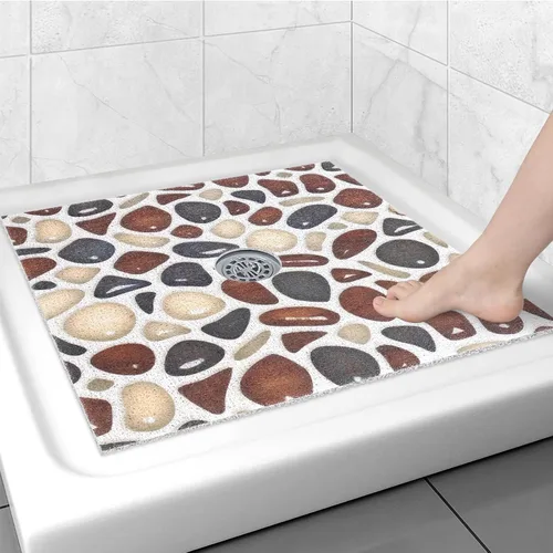 Alfombrilla de ducha cuadrada antideslizante: 24 x 24 pulgadas para ducha interior con orificio de drenaje en el medio, tapete de ducha de masaje de