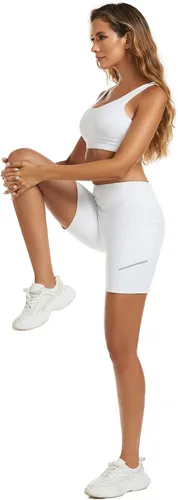 Miniatura 5 de adorence Pantalones cortos de ciclismo para mujer con control de abdomen, pantalones cortos de cintura alta para mujer, pantalones cortos de yoga