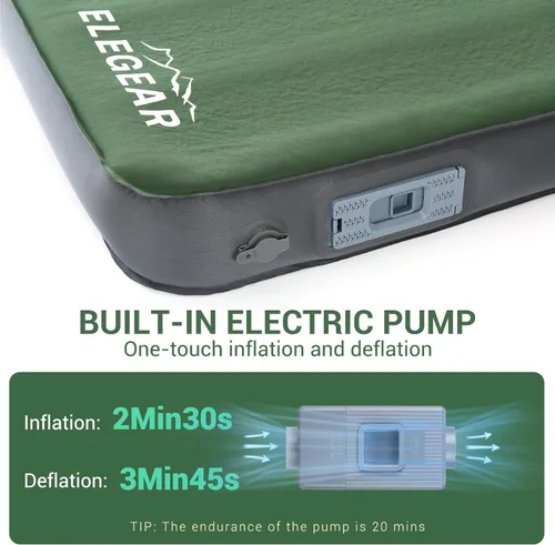 Miniatura 2 de Elegear CumbreX™ Air & Foam Self Inflating Sleeping Pad, Built-in Electric Pump 4" Ultra-Thick Memory Foam Camping Mattress with Pillow Double