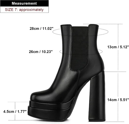 Miniatura 4 de SIFINELAR Botines de plataforma para mujer, tacón alto y grueso, con puntera cuadrada, con cremallera lateral, botas cortas