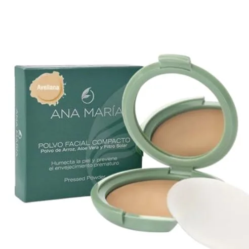 Ana Maria Maquillaje Cosmeticos | Polvo Facial Compacto Arroz Aloe Vera FPS 20 UVA | Polvo prensado de maquillaje SPF 20 0.5oz-14gr (Avellana |