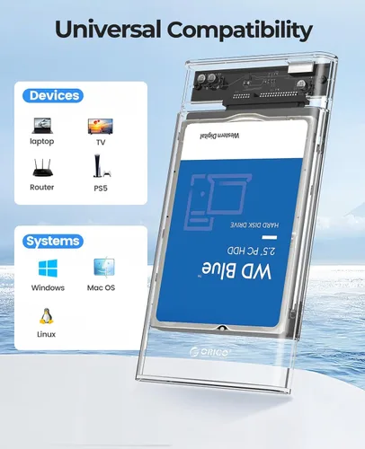 Miniatura 9 de ORICO Caja de disco duro externo de 2.5 pulgadas USB 3.0 a SATA III Caja de disco duro transparente sin herramientas para 2.5 pulgadas 0.276 in