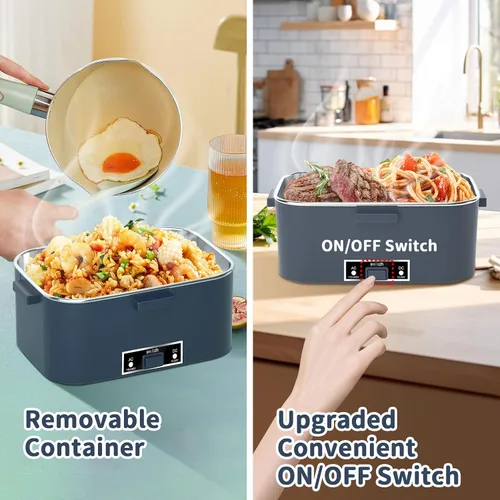 Miniatura 2 de Lonchera eléctrica térmica para adultos con 2 envases de 1.8L, interruptor de encendido/apagado de alimentación y 0.6L de doble capa, calentador