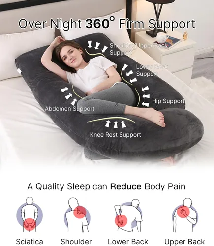 Miniatura 2 de ALLOPERA Almohada de embarazo de 57 pulgadas para dormir, almohada de apoyo de cuerpo completo con funda extraíble lavable para comodidad