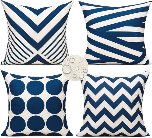 All Smiles Juego de 4 fundas de almohada impermeables para exteriores de 16 x 16 pulgadas, color azul marino, decoración bohemia para exteriores,