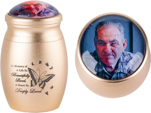 Miniatura 32 de Bivei Urnas pequeñas para cenizas humanas, urna personalizada de recuerdo con foto y texto para hombres y mujeres, mini urnas para adultos