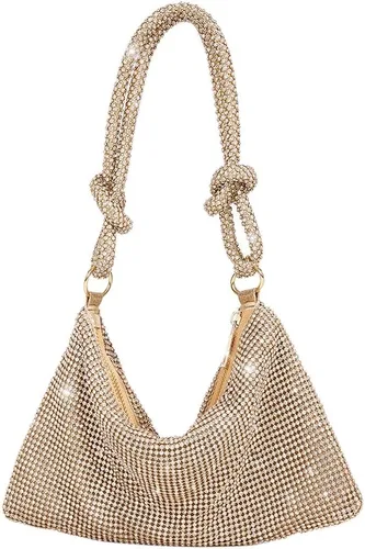 Rhinestone Purses for Women Chic Sparkly Evening Handbag Bling Hobo Bag Shiny Silver Clutch Purse for Party