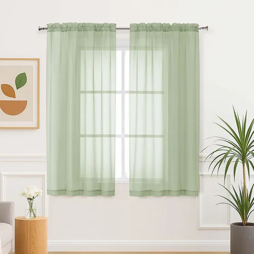 Miniatura 148 de Aiyufeng 2 paneles de cenefa transparente negra de 14 pulgadas de largo, cortinas cortas negras transparentes para dormitorio, cortinas de cocina