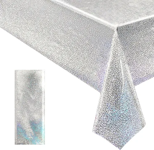 Miniatura 23 de 4 piezas de mantel de fiesta azul real holográfico de 40" x 108" con iridiscencia, mantel de plástico azul marino brillante para graduación, 4