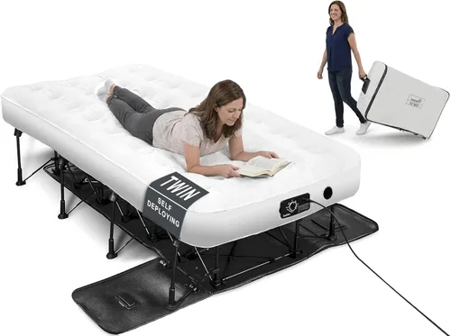 Colchón hinchable de Ivation EZ-Bed, con marco y funda con ruedas, interruptor de autoapagado para lograr la comodidad deseada, superficie cómoda