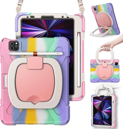 Miniatura 9 de Funda para iPad Air de 3ª generación – Funda resistente para niños con soporte giratorio, soporte para lápices y correa de transporte para iPad