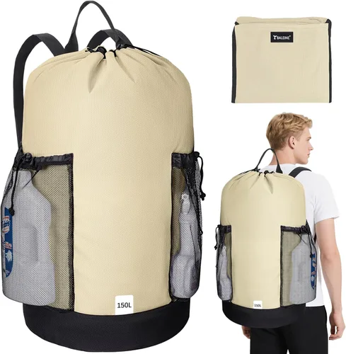 Miniatura 17 de BALEINE Mochila Bolsa de Lavandería de 120L, Tela Oxford 900D Bolsas Grandes de Lavandería de Viaje con Correas para el Hombro y 2 Bolsillos de Negro